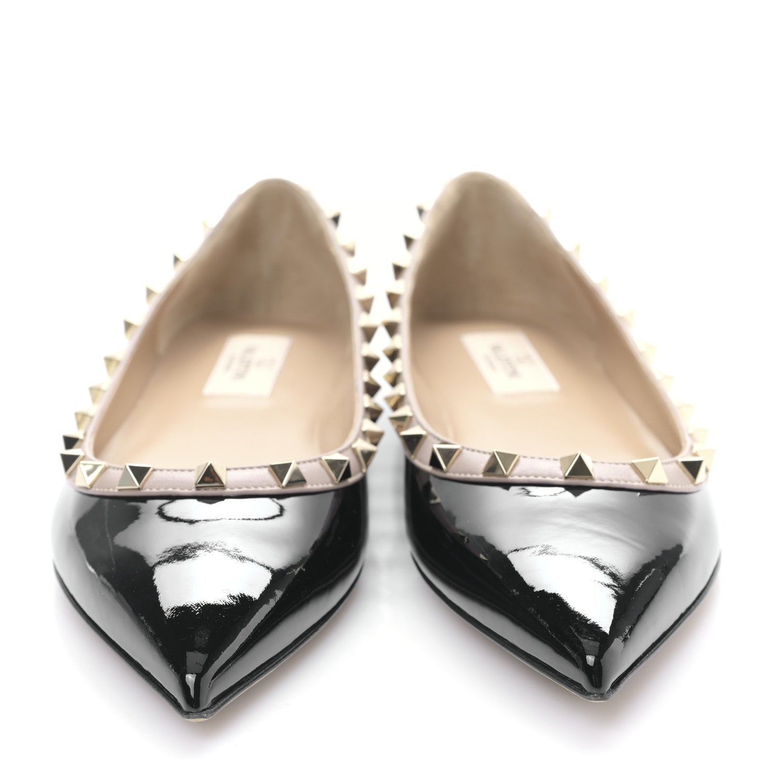 Valentino Garavani Patent Nappa Rockstud Ballerina Flats 38.5 Black Poudre 2 of 8