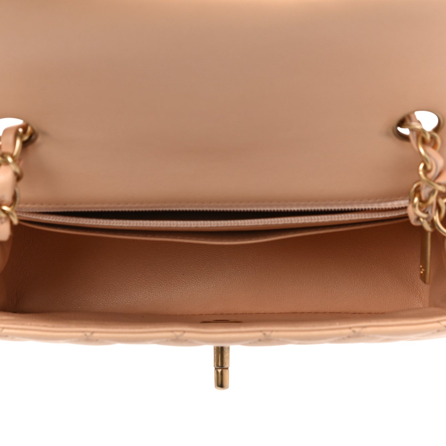 Lambskin Quilted Mini Rectangular Flap Beige