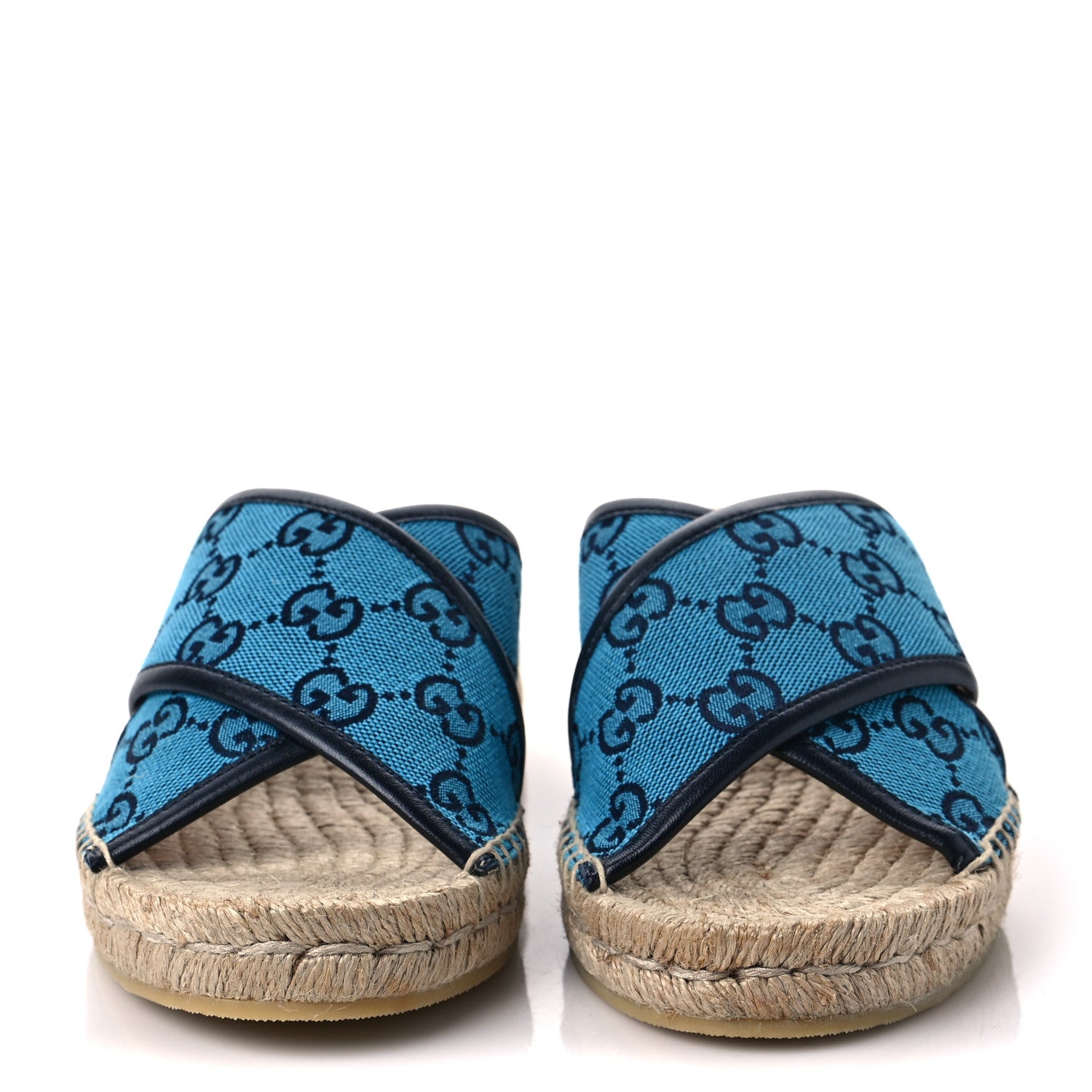Gucci Monogram Multicolor Criss Cross Espadrille Sandals 37 Light Blue 2 of 8