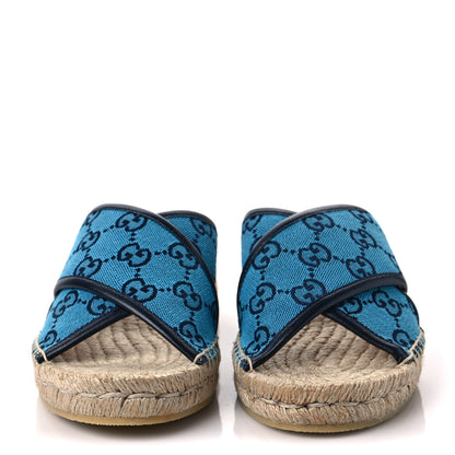 Gucci Monogram Multicolor Criss Cross Espadrille Sandals 37 Light Blue 2 of 8