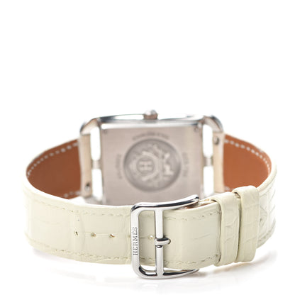 Hermes Stainless Steel Alligator Diamond Bezel Mother of Pearl 29mm Cape Cod Chaine d'Ancre Joaillier Quartz Watch Blanc 3 of 5