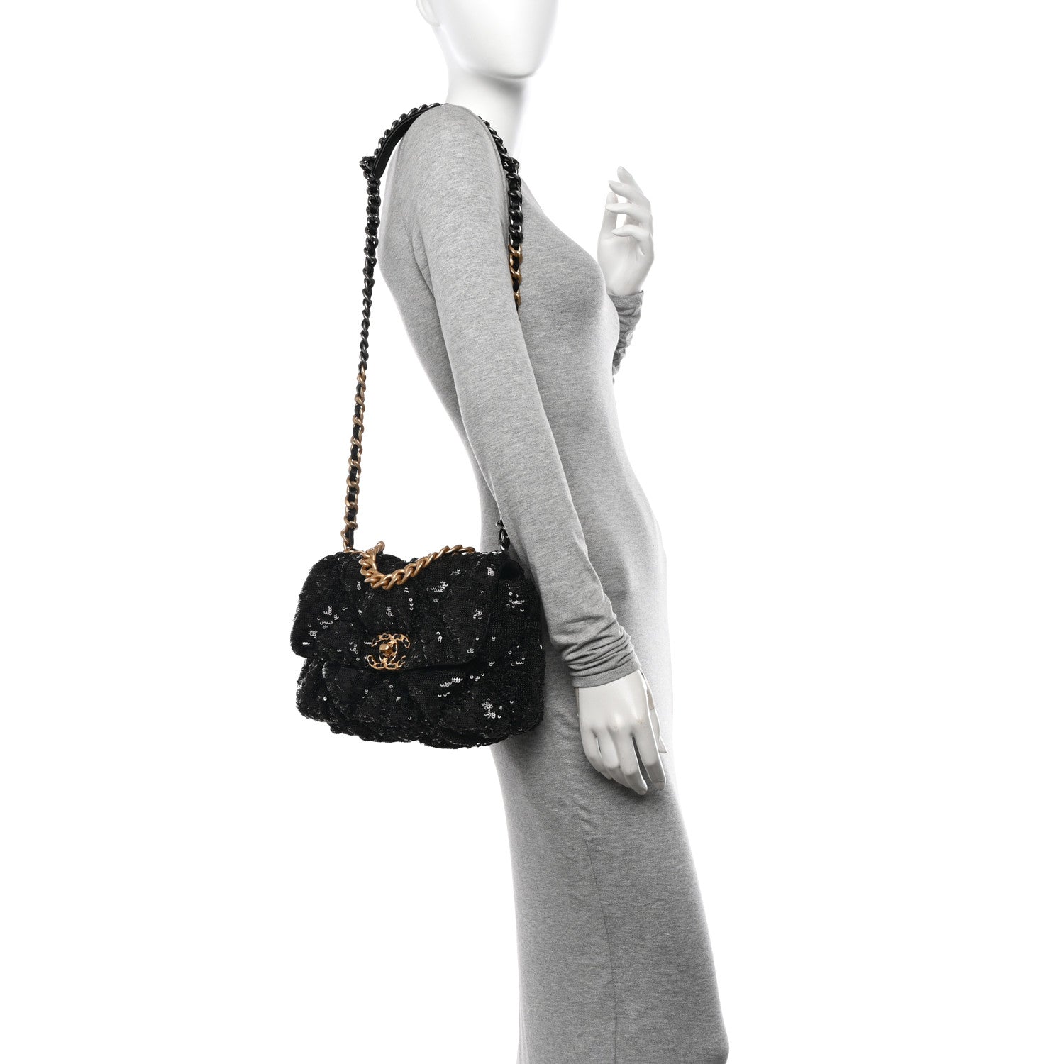 Chanel Sequin Quilted Medium Chanel 19 Flap Black 2 of 10