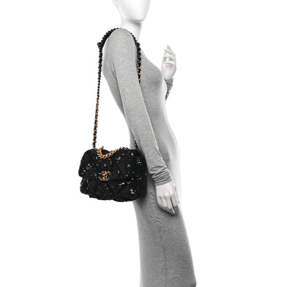 Chanel Sequin Quilted Medium Chanel 19 Flap Black 2 of 10