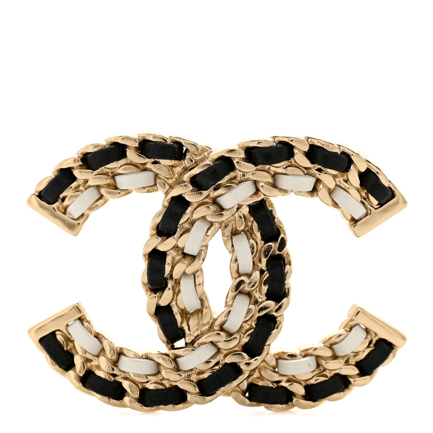 Chanel Lambskin Chain CC Brooch Black White Gold 1 of 4