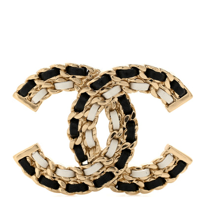 Chanel Lambskin Chain CC Brooch Black White Gold 1 of 4