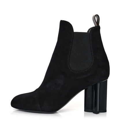 Louis Vuitton Suede Monogram Uniformes Cap Toe Chelsea 80mm Ankle Boots 34 Black 1 of 8
