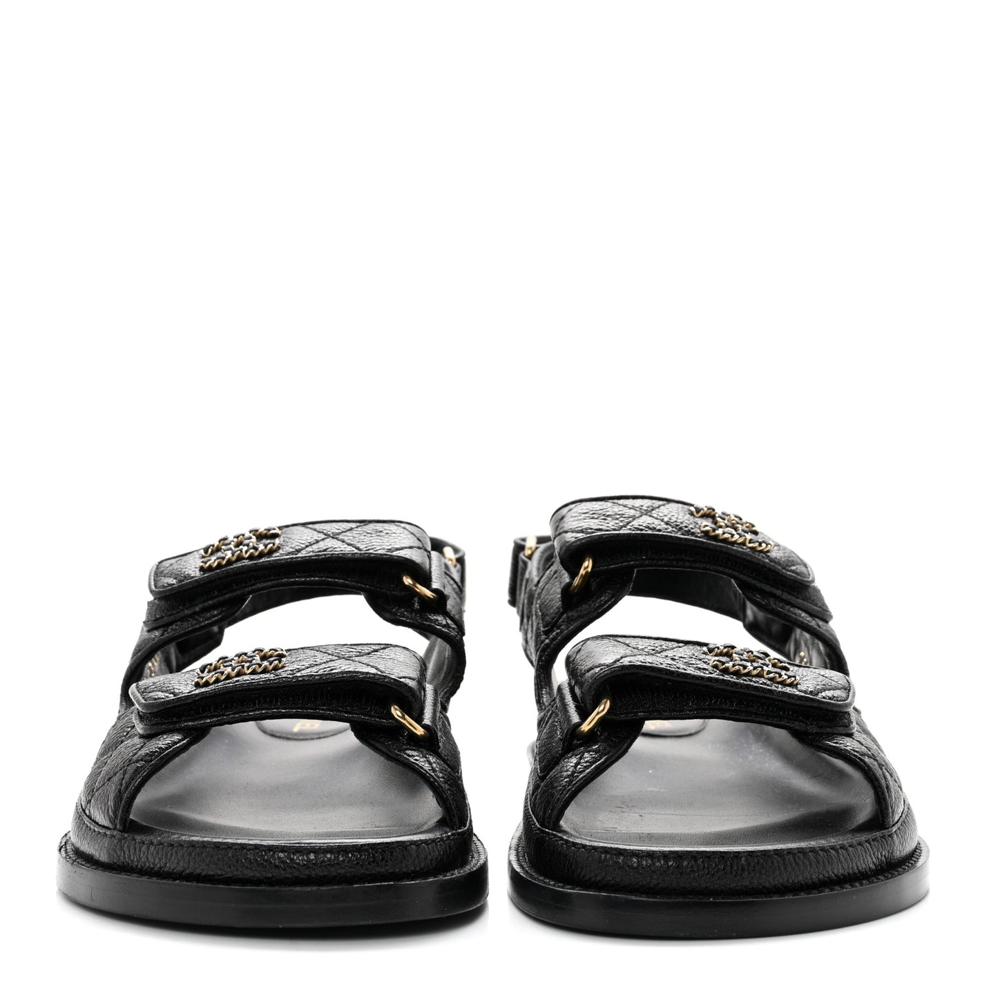 Grained Calfskin Velcro Dad Sandals 36 Black