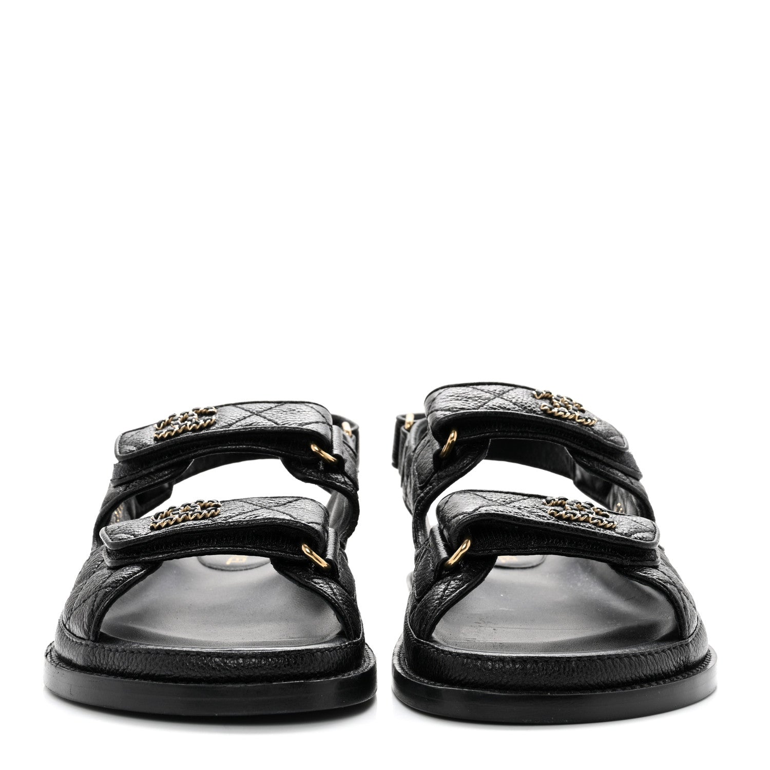 Chanel Grained Calfskin Velcro Dad Sandals 36 Black 2 of 8