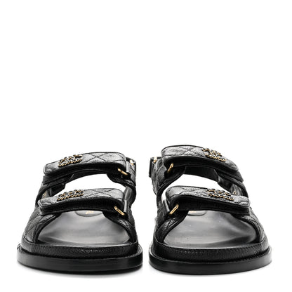Chanel Grained Calfskin Velcro Dad Sandals 36 Black 2 of 8