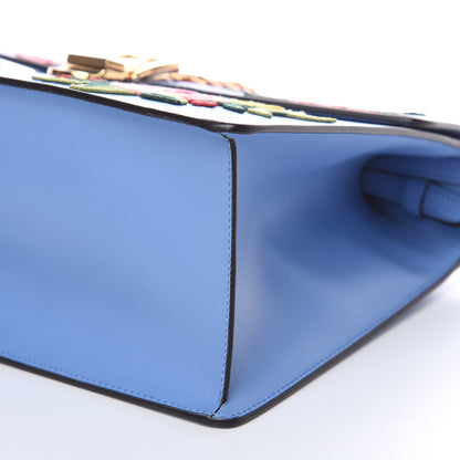 Gucci Calfskin Embroidered Medium Sylvie Top Handle Bag Clear Sky Blue 9 of 11
