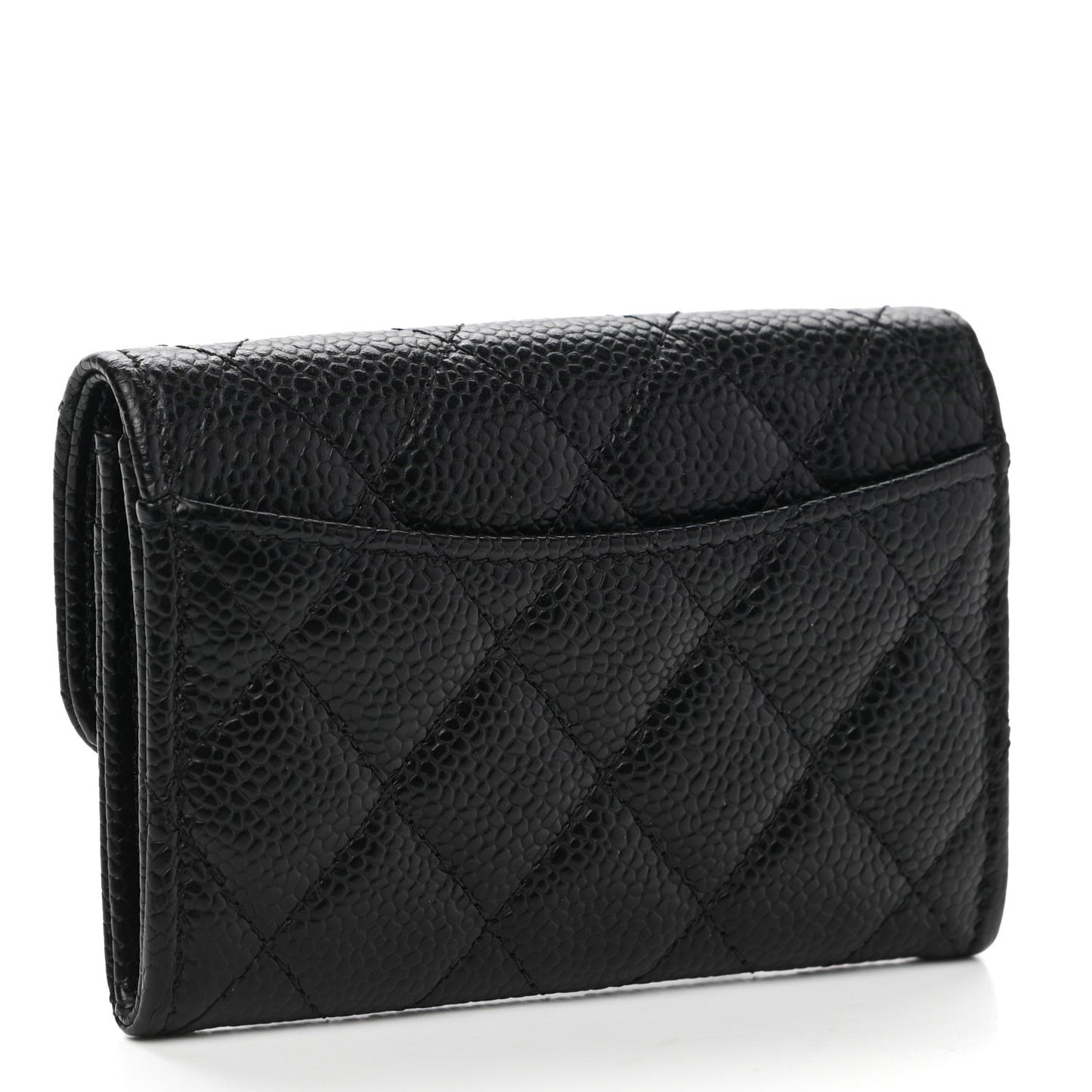 Caviar Quilted Flap Card Holder Wallet Black