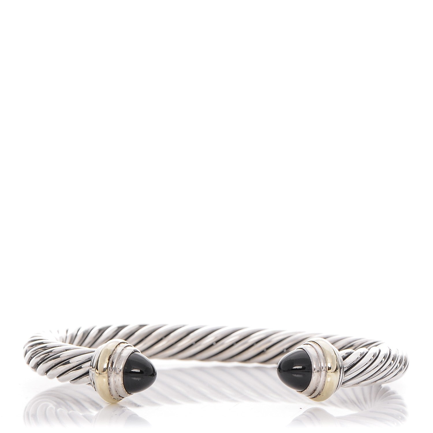 David Yurman Sterling Silver 14K Yellow Gold Black Onyx 7mm Cable Classics Bracelet 1 of 4