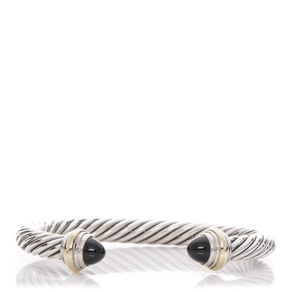 David Yurman Sterling Silver 14K Yellow Gold Black Onyx 7mm Cable Classics Bracelet 1 of 4