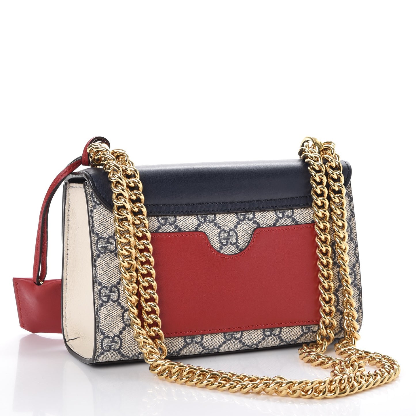 GG Supreme Monogram Moon Calfskin Small Padlock Shoulder Bag Beige Blue Mystic White Hibiscus Red