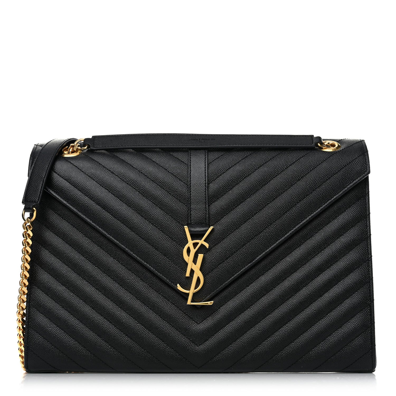 Saint Laurent Grain De Poudre Matelasse Chevron Large Monogram Satchel Black 1 of 14