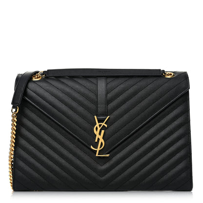 Saint Laurent Grain De Poudre Matelasse Chevron Large Monogram Satchel Black 1 of 14