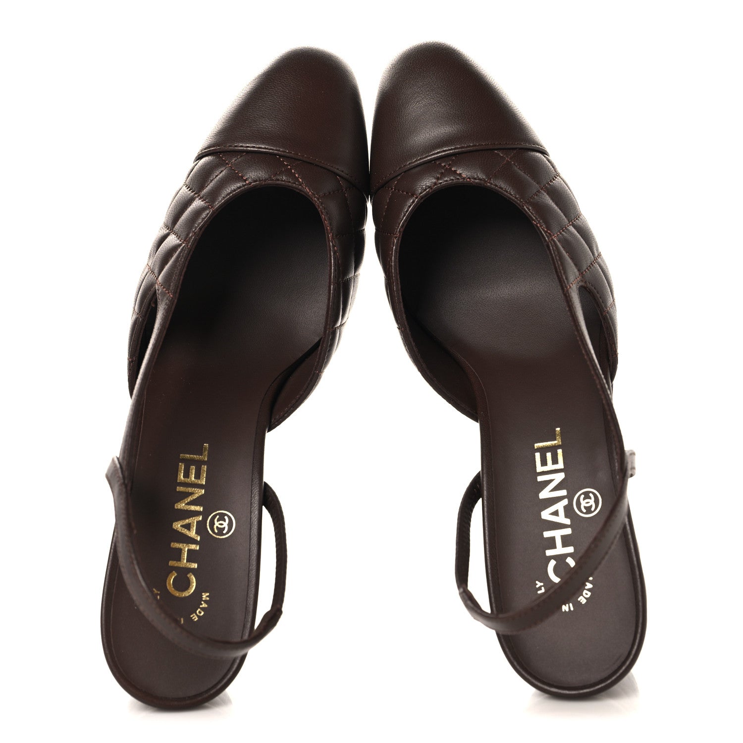 Chanel Lambskin Quilted Cap Toe CC Slingback Pumps  37.5 Brown 2 of 9