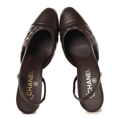 Chanel Lambskin Quilted Cap Toe CC Slingback Pumps  37.5 Brown 2 of 9