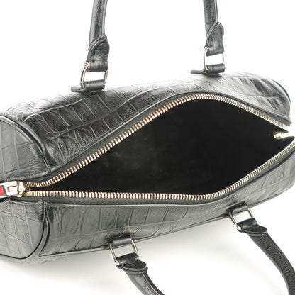 Saint Laurent Calfskin Crocodile Embossed Classic Duffle 3 Black 5 of 7