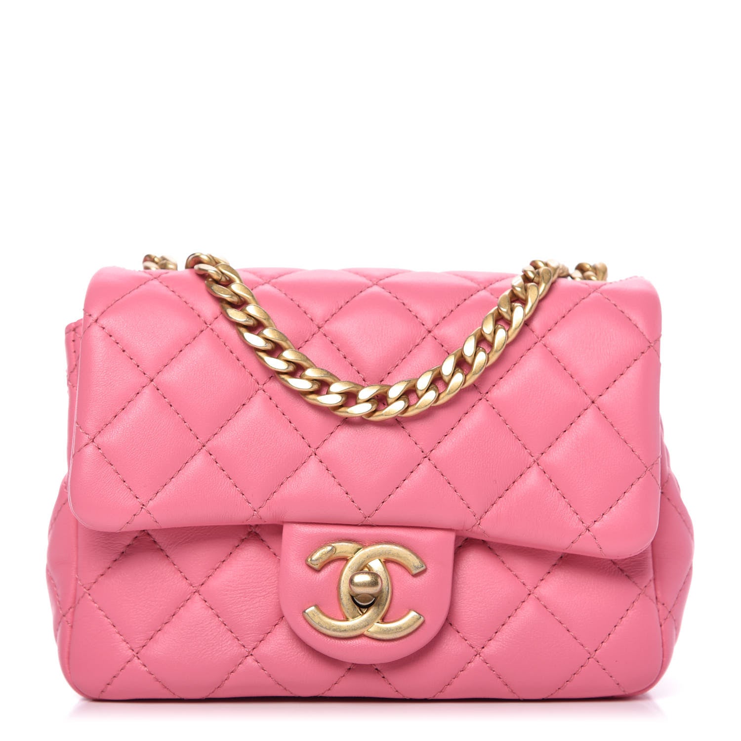 Chanel Lambskin Resin Quilted Mini Pearl Samba Square Flap Pink 1 of 10