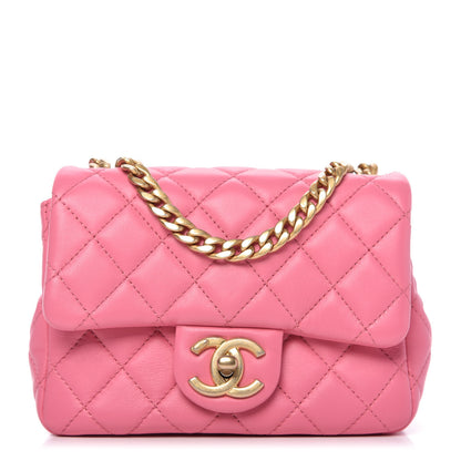 Chanel Lambskin Resin Quilted Mini Pearl Samba Square Flap Pink 1 of 10