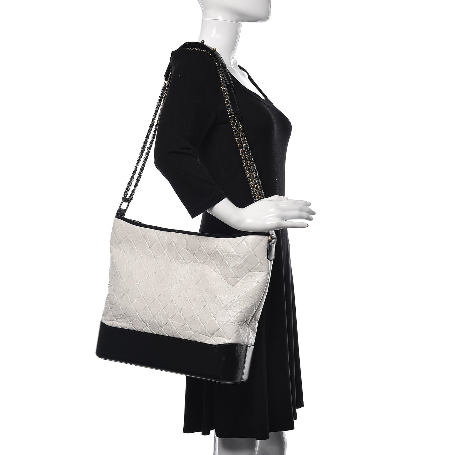 Aged Calfskin Quilted Maxi Gabrielle Hobo White Black