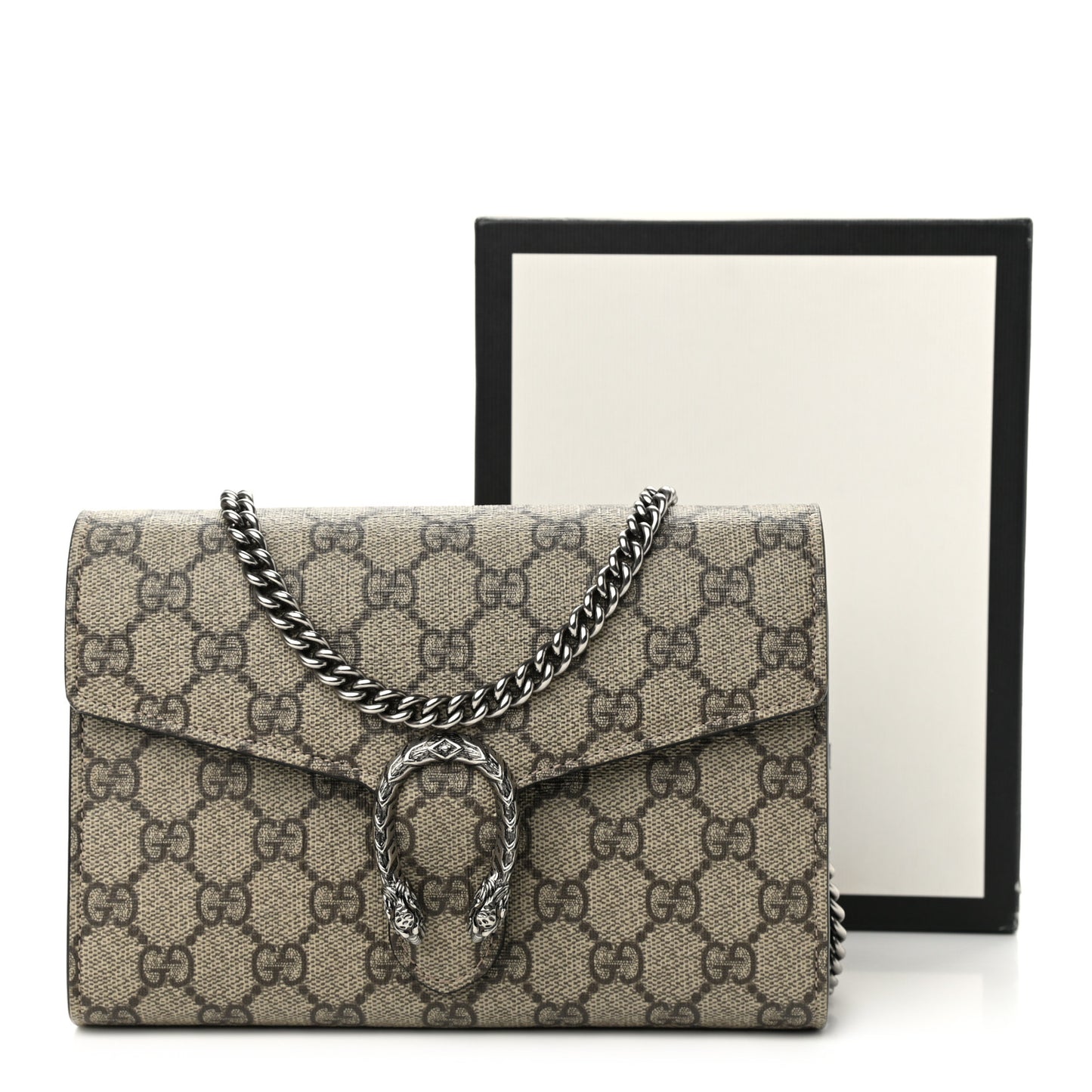 GG Supreme Monogram Mini Dionysus Chain Wallet Beige Black
