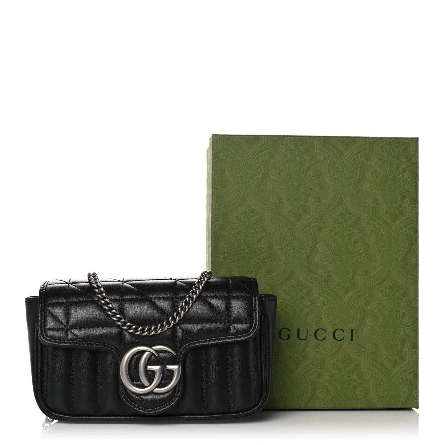 Calfskin Matelasse Aria Super Mini GG Marmont Shoulder Bag Black