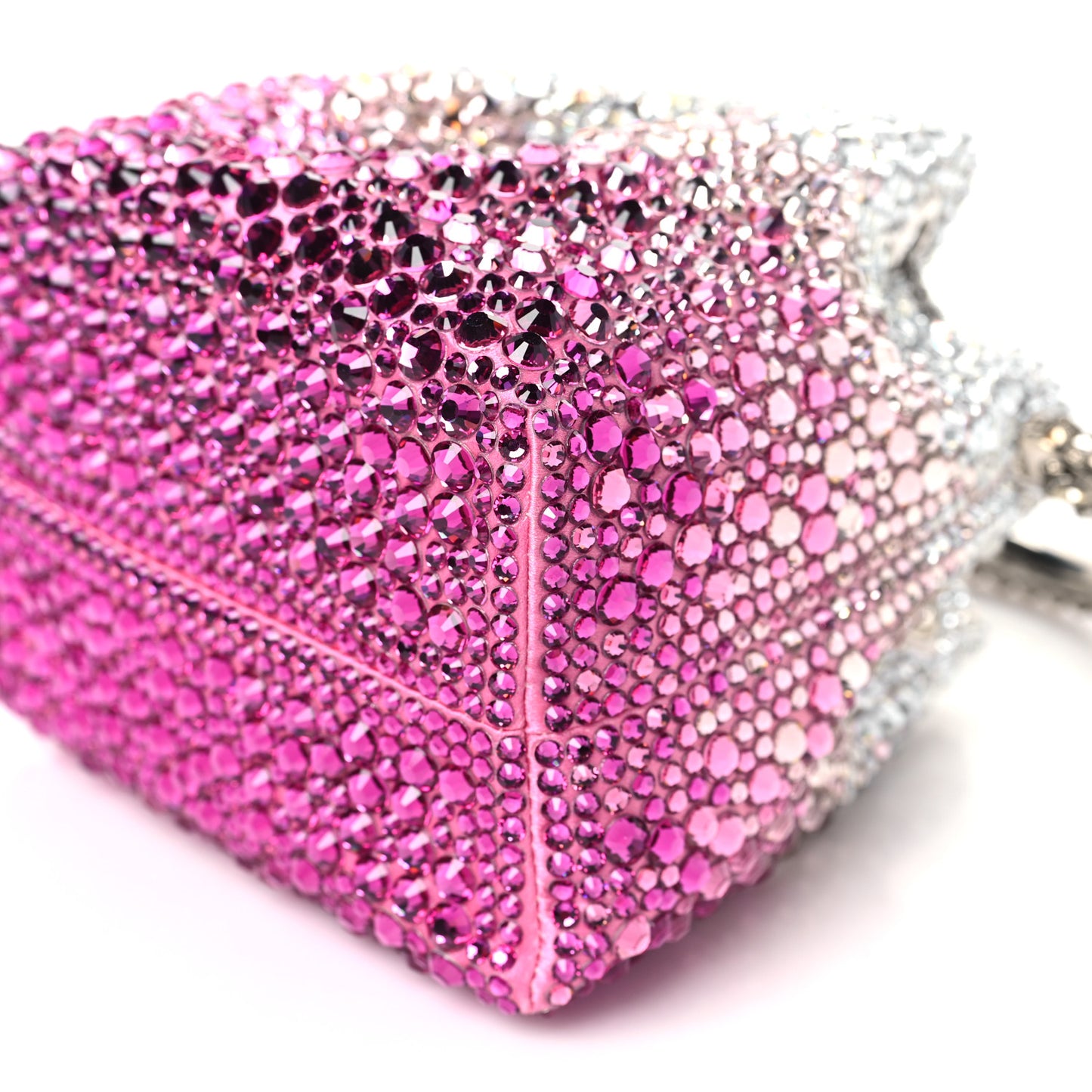 Satin Hotfix Crystal Embellished Bon Bon Bucket Bag Candy Pink Silver