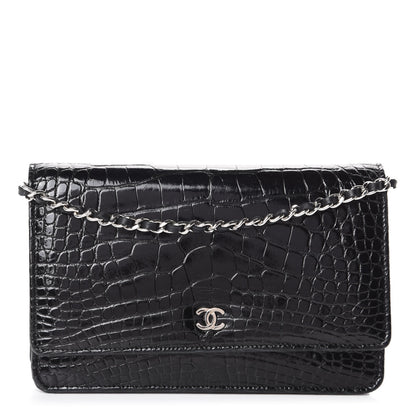 Chanel Shiny Crocodile Wallet on Chain WOC Black 1 of 12