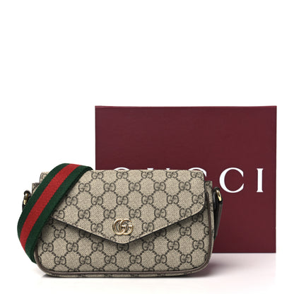 Gucci GG Supreme Monogram Textured Dollar Calfskin Web Mini Ophidia Envelope Shoulder Bag Beige Ebony New Acero 11 of 11