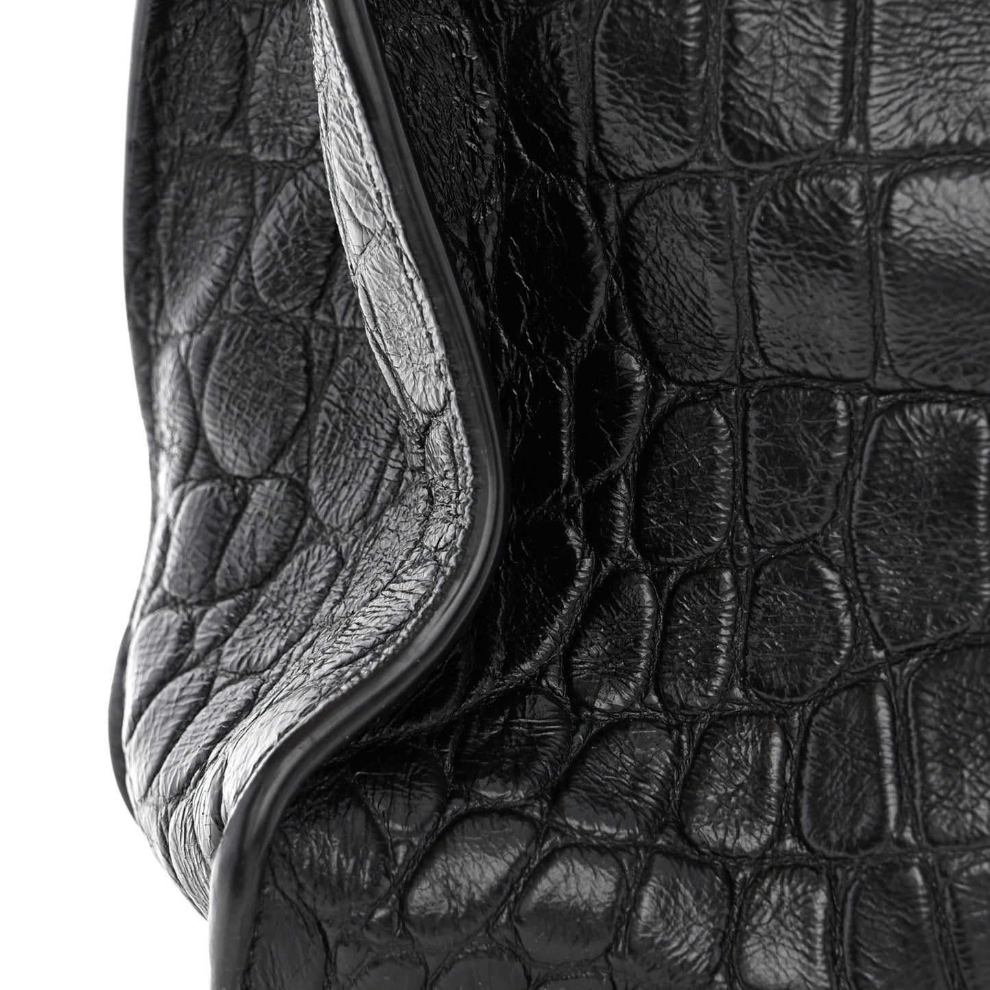 SAINT LAURENT Calfskin Crocodile Embossed Large Thin Sac De Jour Black