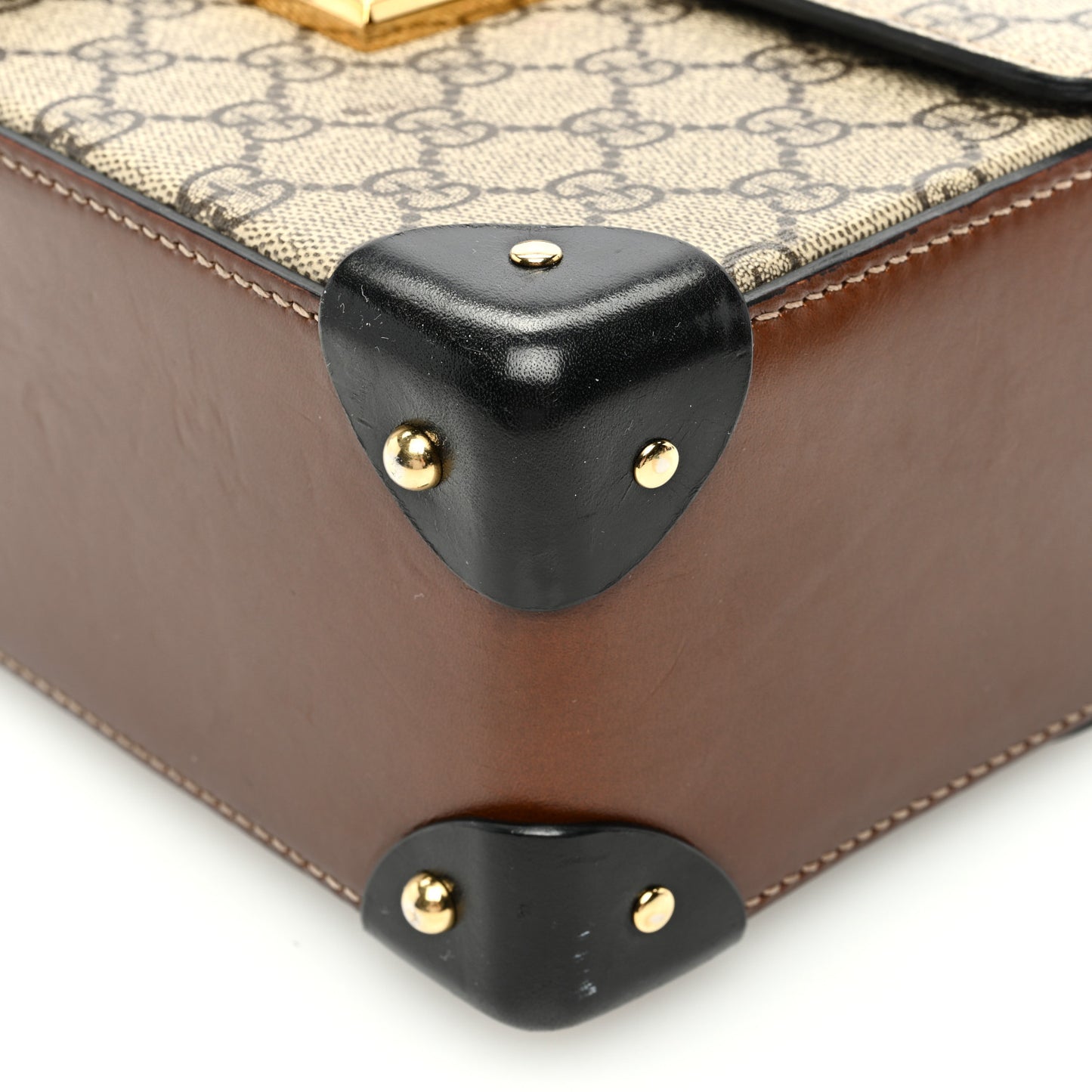GG Supreme Monogram Small Padlock Bamboo Shoulder Bag Beige Black Cuir
