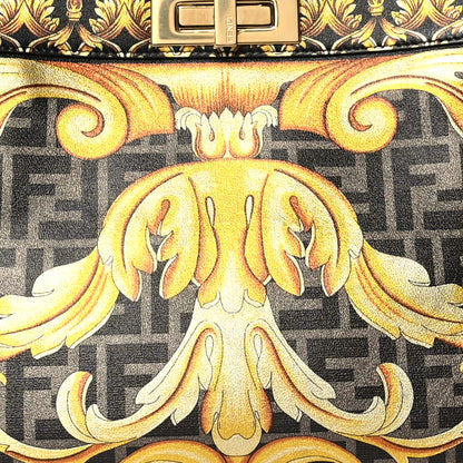 Fendi X VERSACE Vitello Seta Nappa Fendace FF Baroque Medium Peekaboo I SEE U Satchel Tobacco Black Gold 7 of 9