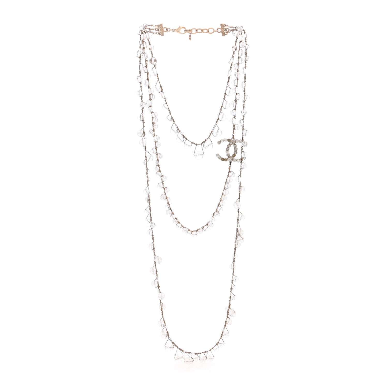 Chanel Crystal CC Multi Strand Long Chain Necklace Transparent Gold 3 of 4