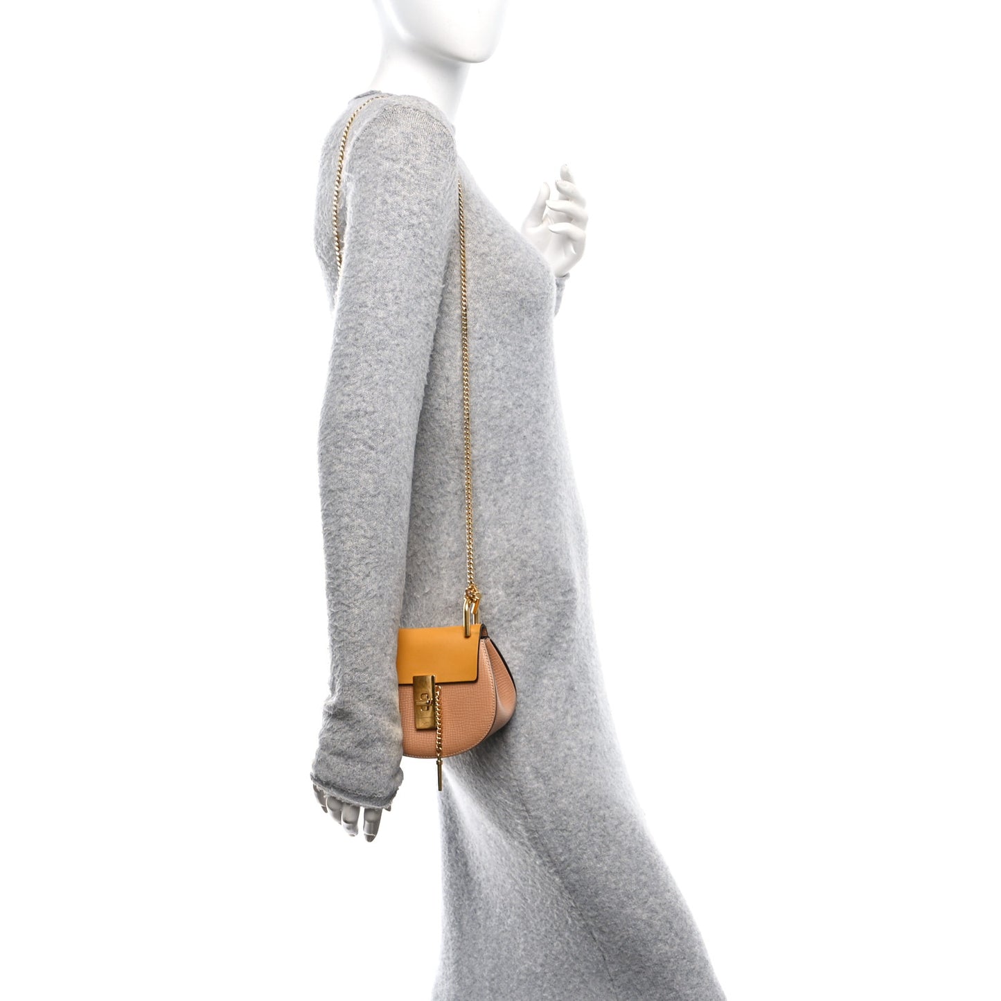 Grained Calfskin Lambskin Nano Bi-Color Drew Shoulder Bag Beige Yellow