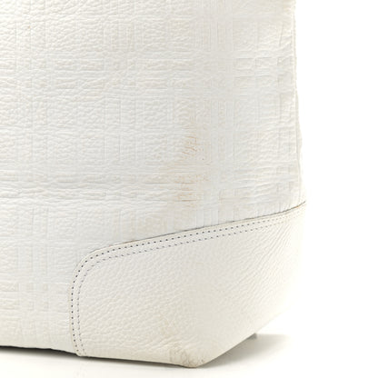 Burberry Signature Grain Calfskin Check Embossed Tote White 14 of 19