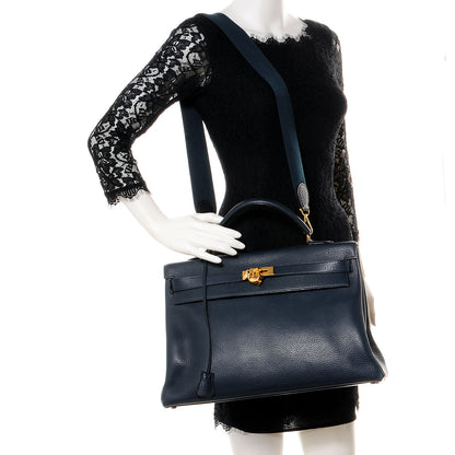Hermes Taurillon Clemence Kelly 40 w/ Pelican Cadena Lock Bleu Marine 2 of 39