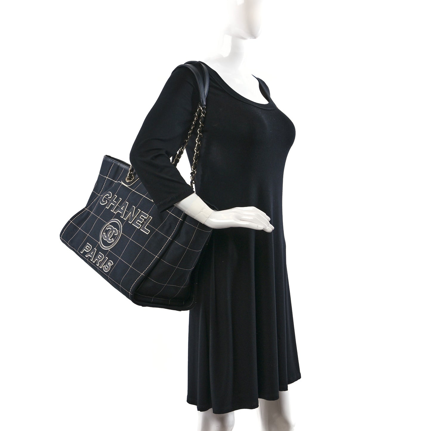 Cotton Medium Deauville Tote Black White