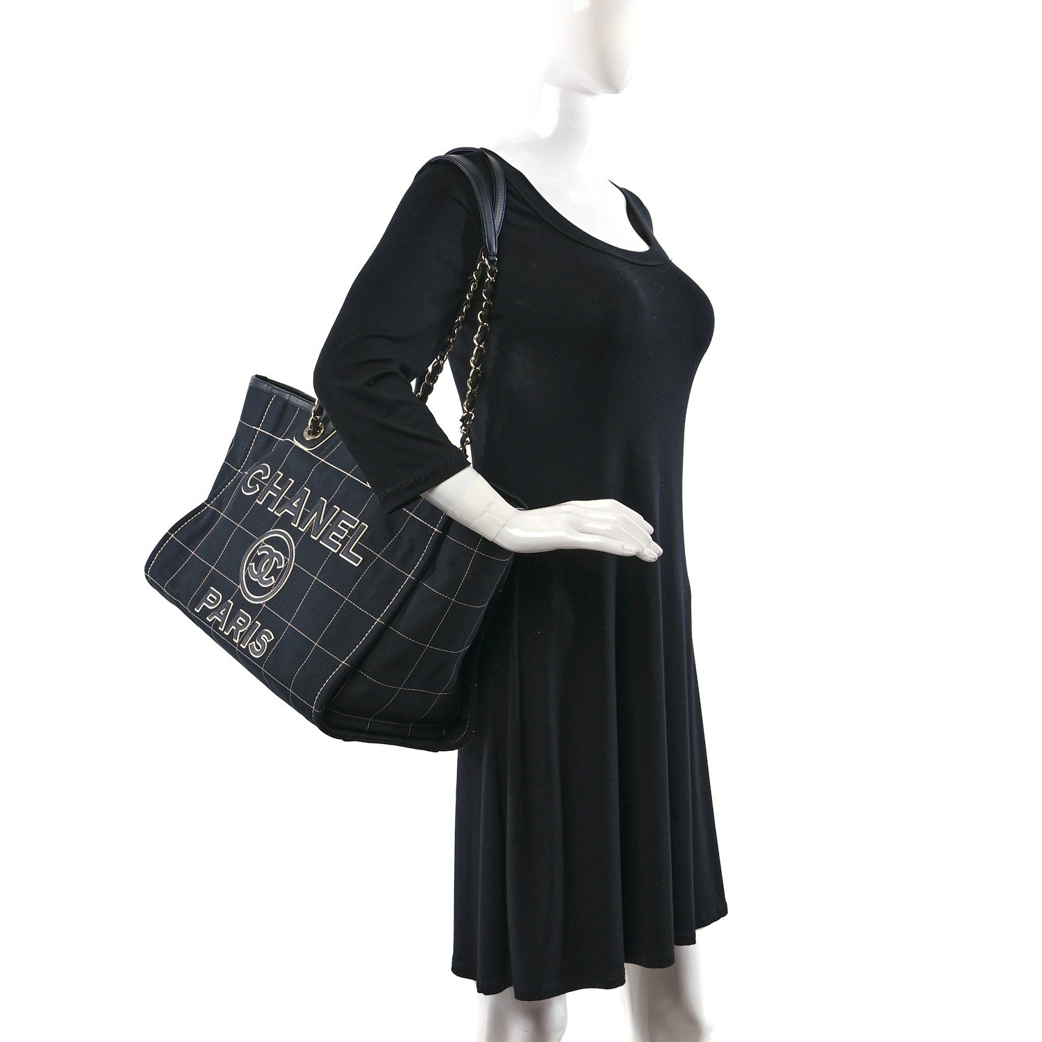 Chanel Cotton Medium Deauville Tote Black White 2 of 12