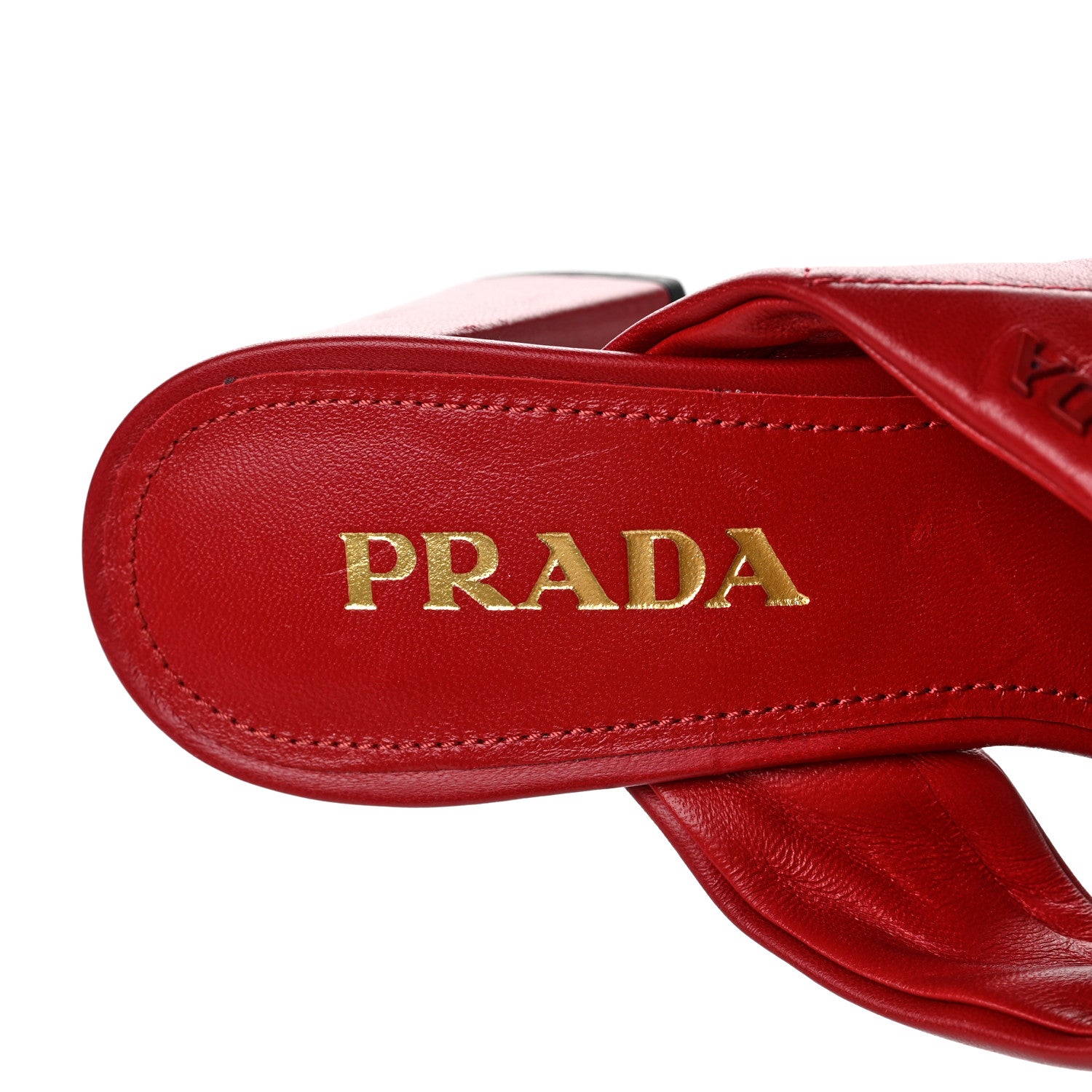 Prada Nappa Logo Quilted Crisscross 65mm Block Heel Slide Sandals 37 Red 7 of 8