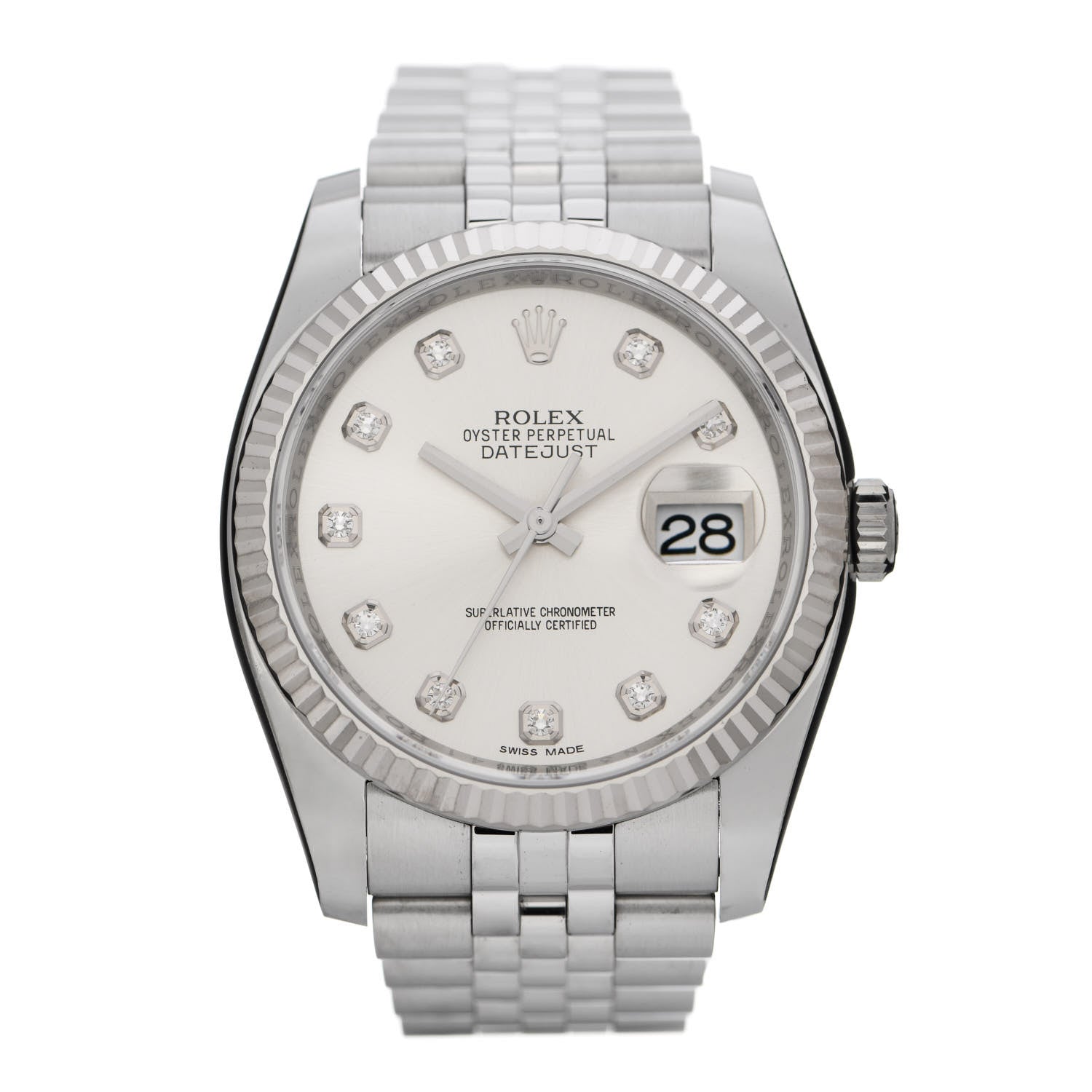 Rolex Stainless Steel 18K White Gold Diamond 36mm Oyster Perpetual Datejust Watch Silver 116234 1 of 5