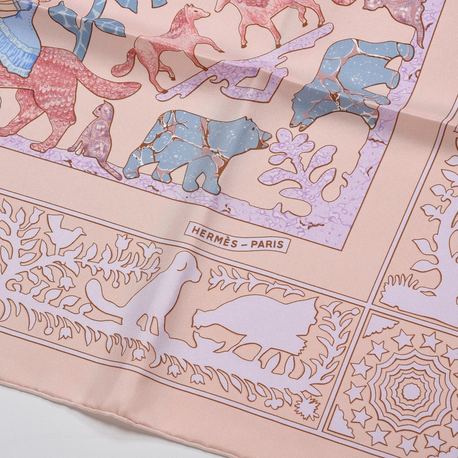 Hermes Silk Early America Scarf 90 Rose Pale Blue Jean Glycine 3 of 7