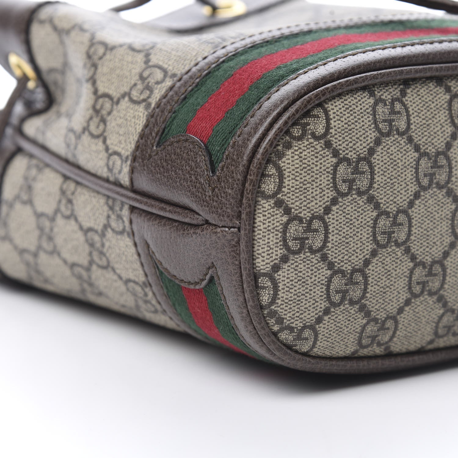 Gucci GG Supreme Monogram Web Mini Ophidia Bucket Bag Brown 9 of 10