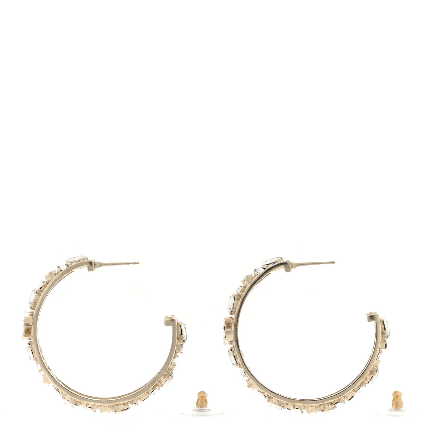 Chanel Metal Crystal Quilted CC Hoop Earrings Gold 3 of 4