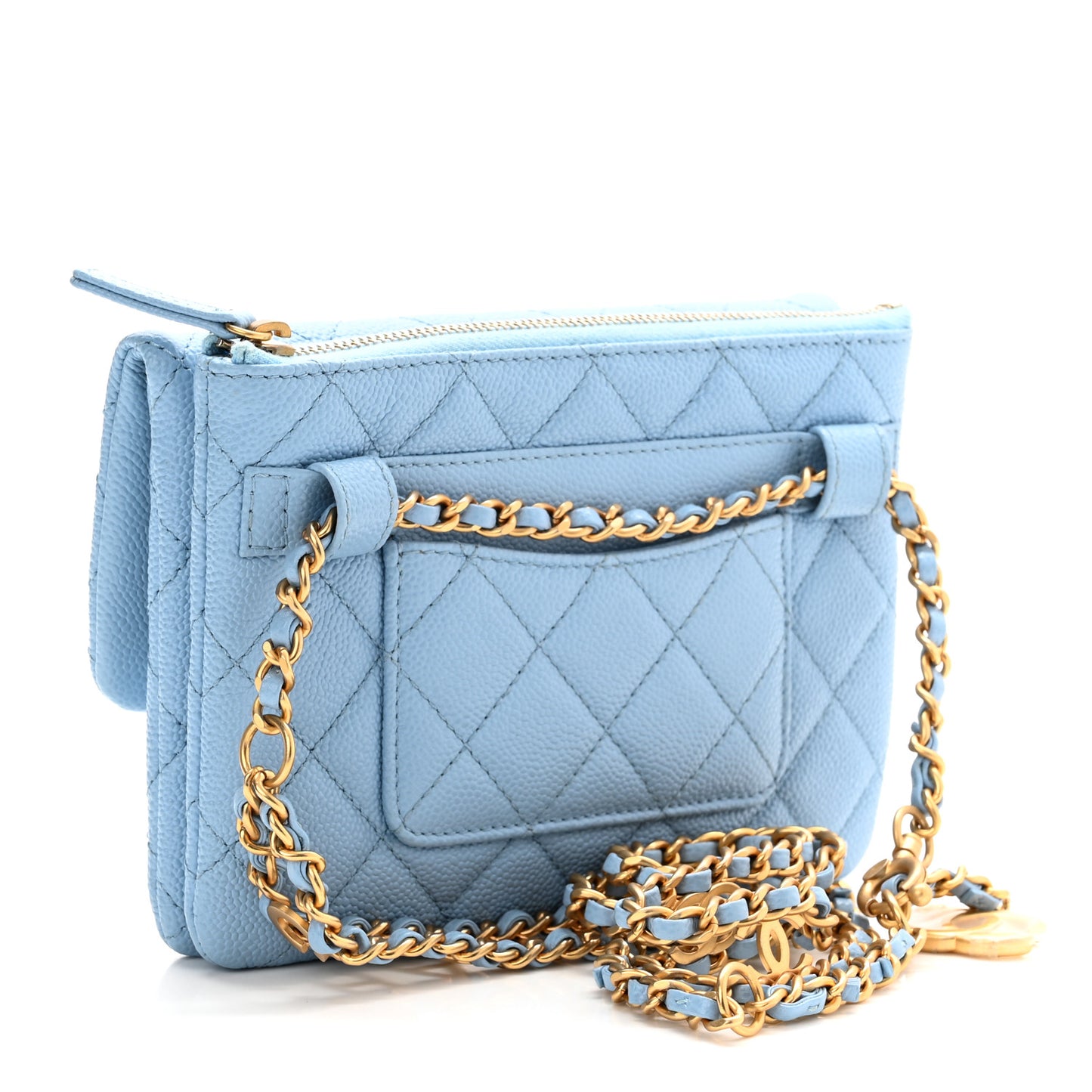 Shiny Caviar Pick Me Up Flap Belt Bag Light Blue