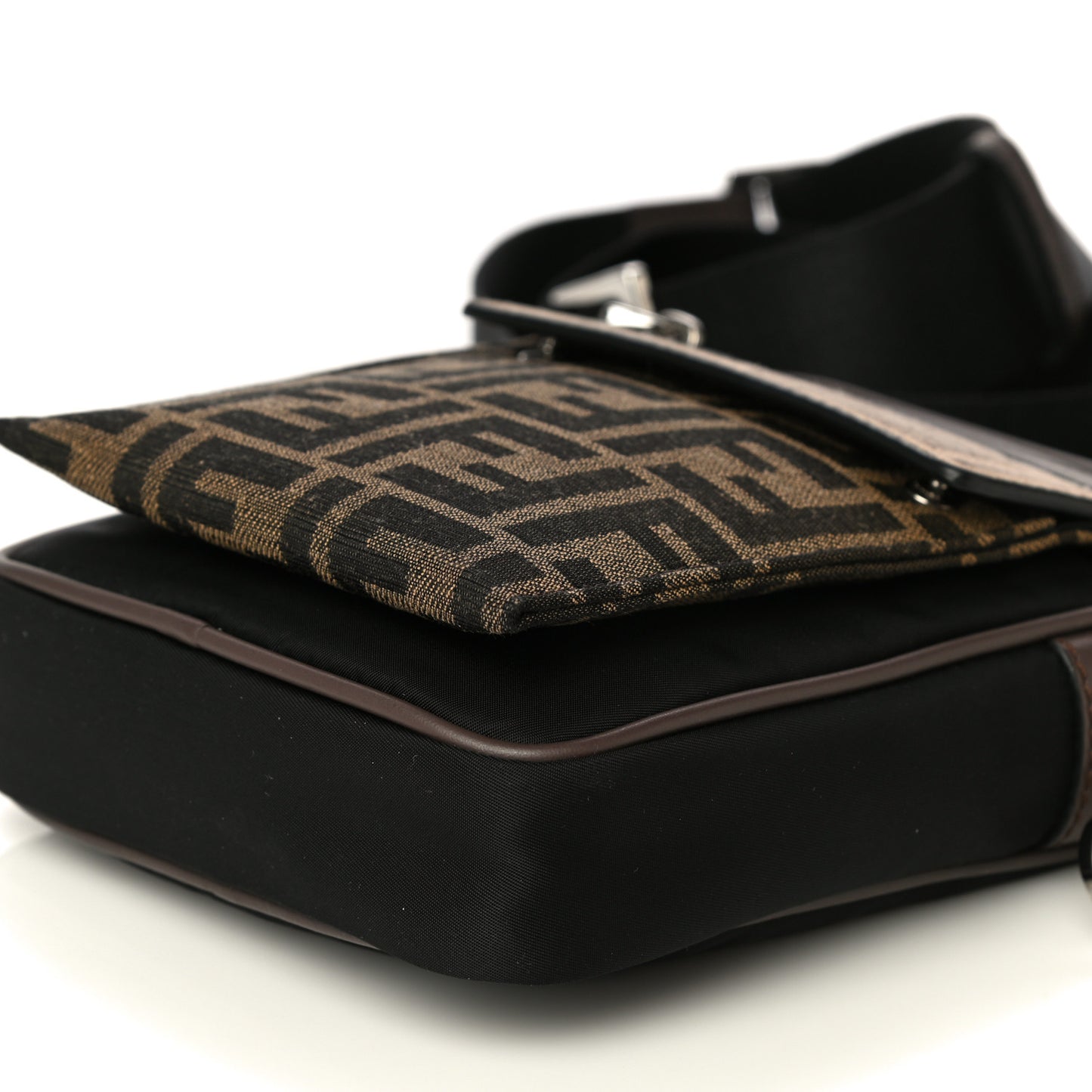 Nylon Fabric Jacquard Chamois FF 1974 Medium Crossbody Messenger Black Nuvola