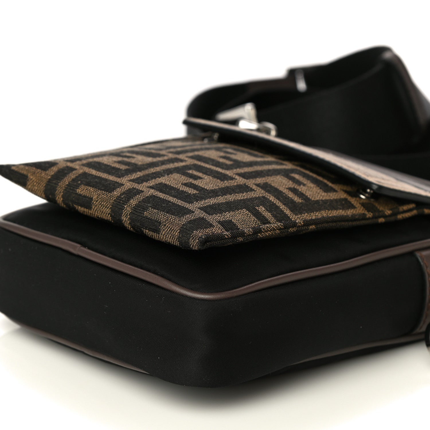 Fendi Nylon Fabric Jacquard Chamois FF 1974 Medium Crossbody Messenger Black Nuvola 10 of 12