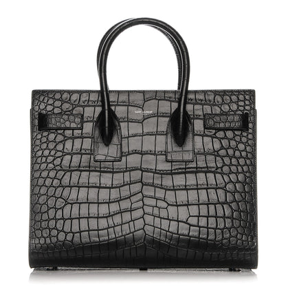 Saint Laurent Calfskin Crocodile Embossed Small Sac de Jour Black 3 of 12