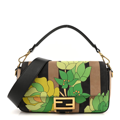 Fendi Nubuck Pequin Floral Print Baguette Tobacco Moro Ebano 1 of 16